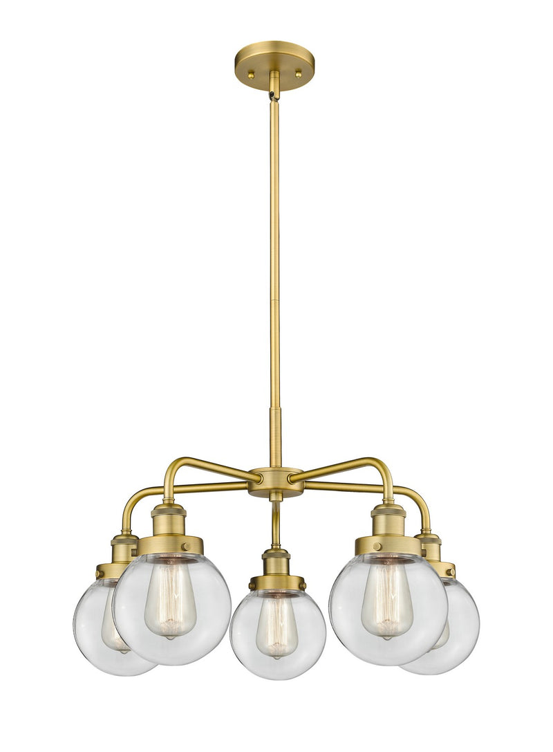 Innovations 916-5CR-BB-G202-6 Five Light Chandelier, Brushed Brass