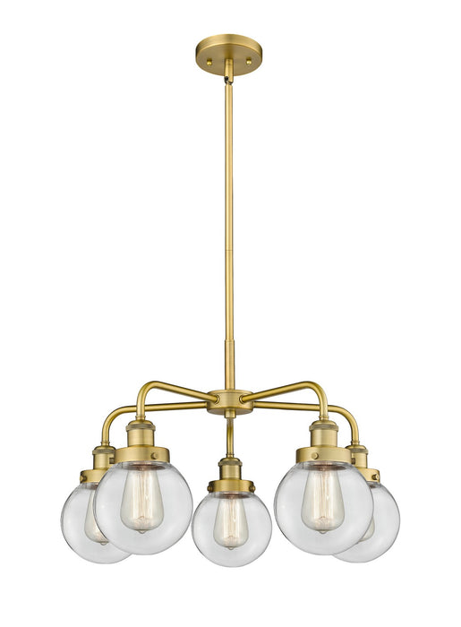 Innovations 916-5CR-BB-G202-6 Five Light Chandelier, Brushed Brass
