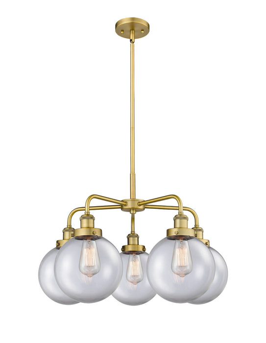 Innovations 916-5CR-BB-G202-8 Five Light Chandelier, Brushed Brass