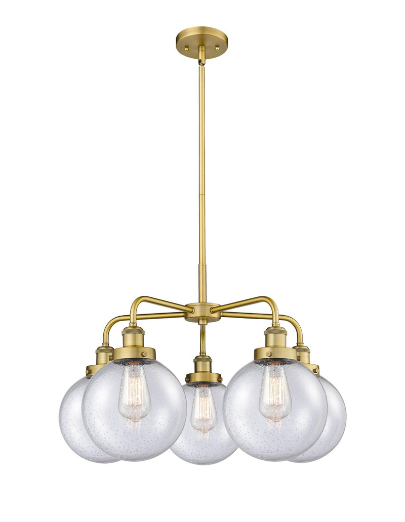 Innovations 916-5CR-BB-G204-8 Five Light Chandelier, Brushed Brass