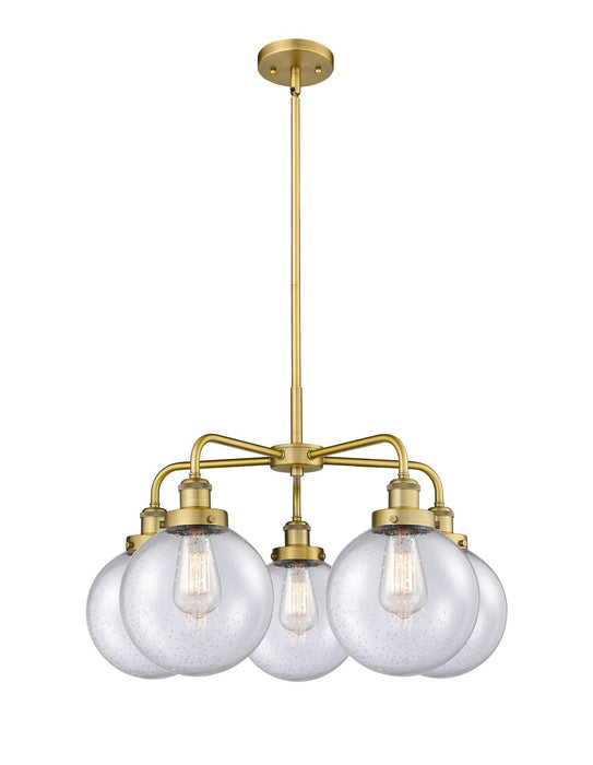 Innovations 916-5CR-BB-G204-8 Five Light Chandelier, Brushed Brass