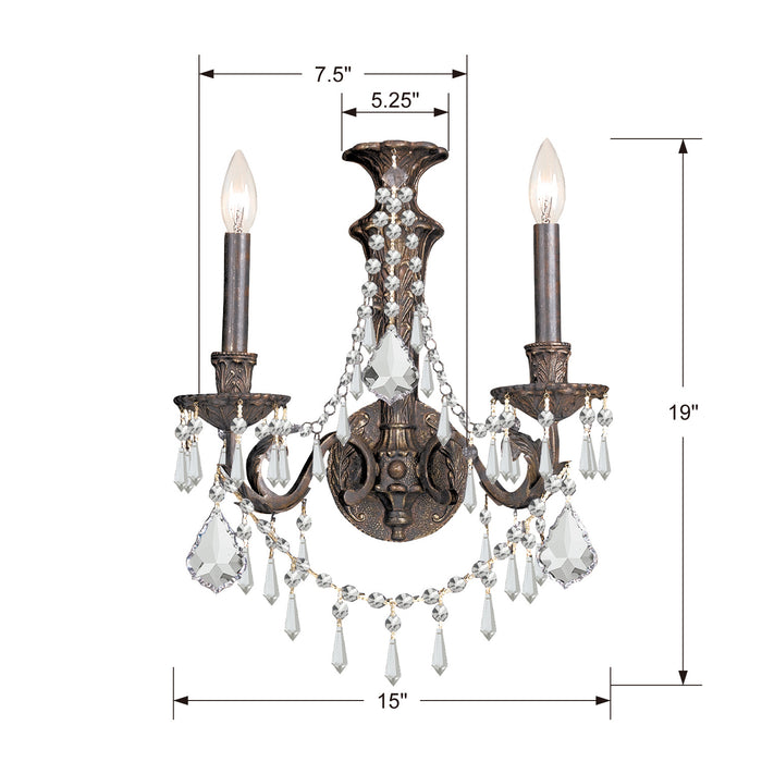 Crystorama 5162-EB-CL-MWP Two Light Wall Sconce, English Bronze