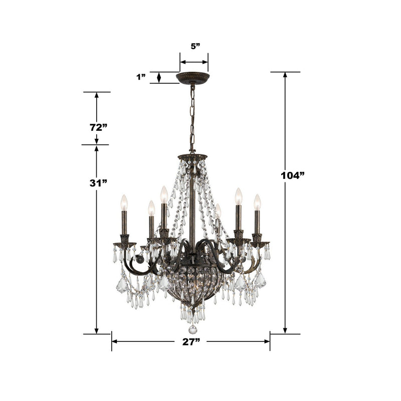 Crystorama 5166-EB-CL-MWP Six Light Chandelier, English Bronze