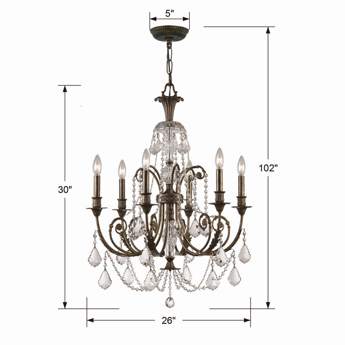 Crystorama 5116-EB-CL-MWP Six Light Chandelier, English Bronze