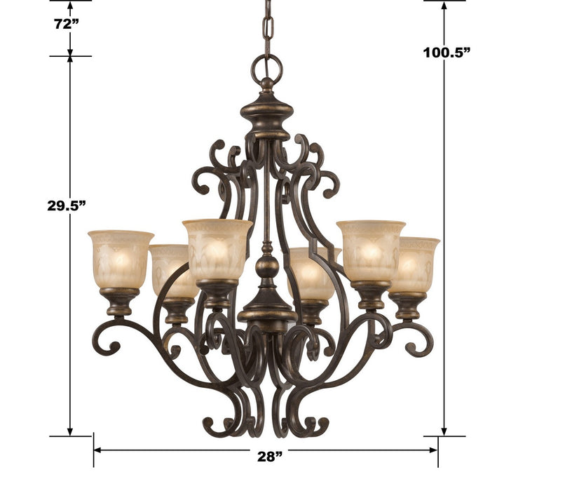 Crystorama 7416-BU Six Light Chandelier, Bronze Umber