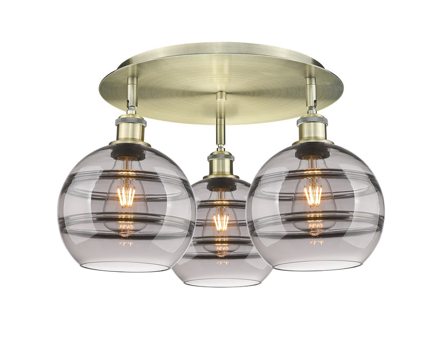 Innovations 516-3C-AB-G556-8SM Three Light Flush Mount, Antique Brass