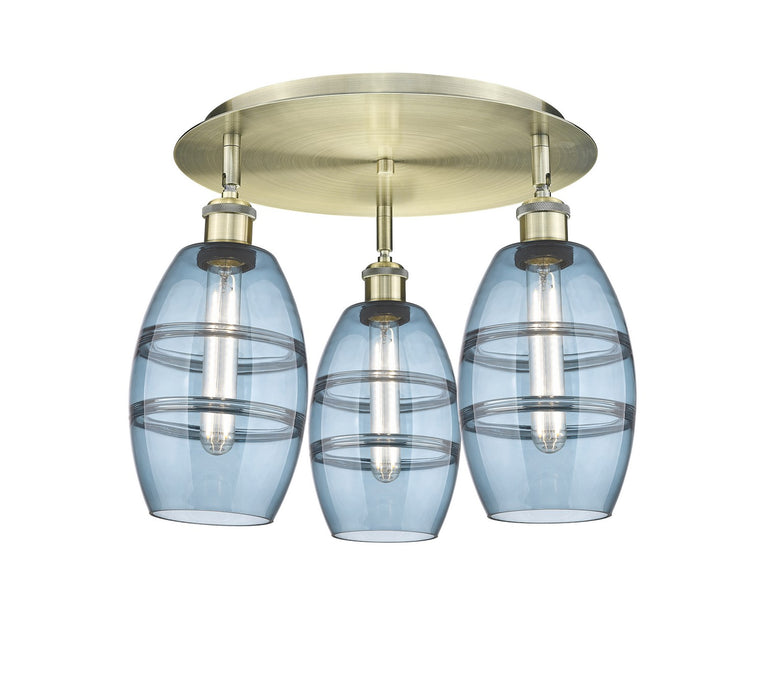 Innovations 516-3C-AB-G557-6BL Three Light Flush Mount, Antique Brass