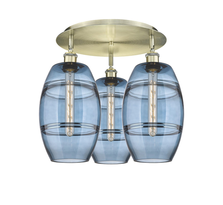 Innovations 516-3C-AB-G557-8BL Three Light Flush Mount, Antique Brass