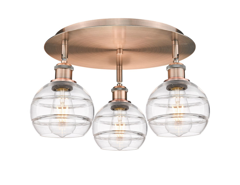 Innovations 516-3C-AC-G556-6CL Three Light Flush Mount, Antique Copper