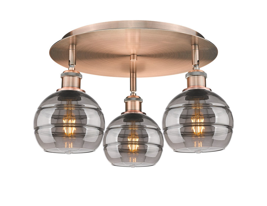 Innovations 516-3C-AC-G556-6SM Three Light Flush Mount, Antique Copper