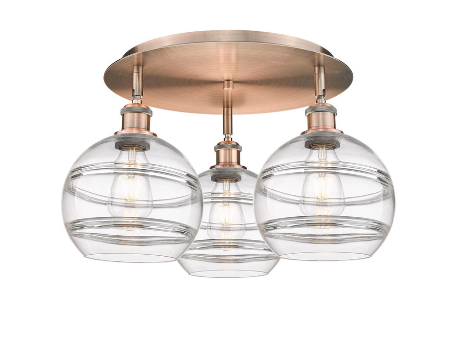 Innovations 516-3C-AC-G556-8CL Three Light Flush Mount, Antique Copper