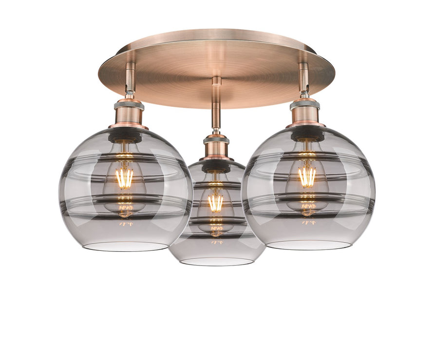 Innovations 516-3C-AC-G556-8SM Three Light Flush Mount, Antique Copper