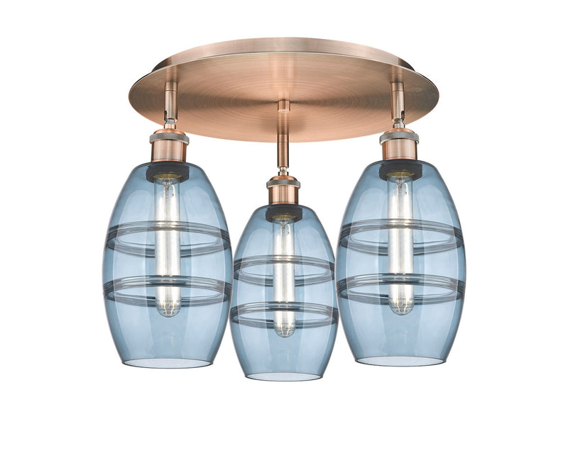 Innovations 516-3C-AC-G557-6BL Three Light Flush Mount, Antique Copper