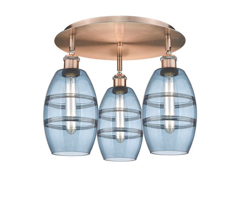 Innovations 516-3C-AC-G557-6BL Three Light Flush Mount, Antique Copper