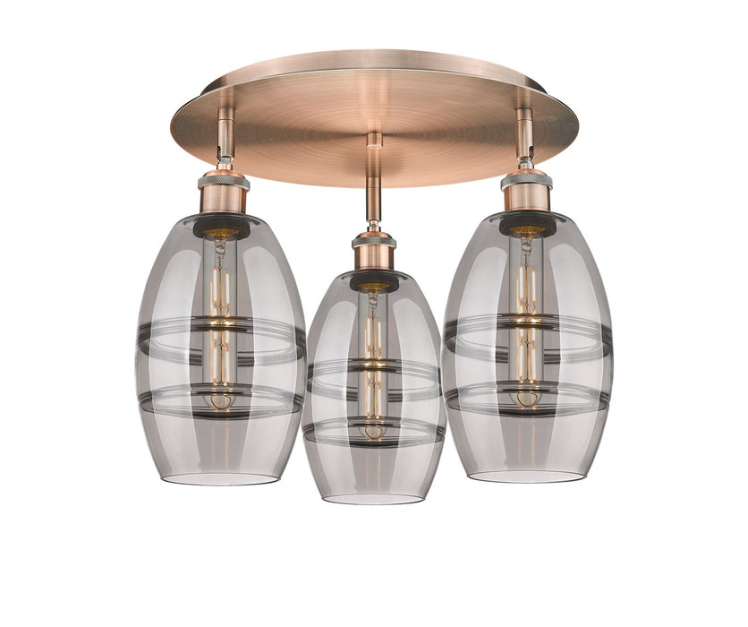 Innovations 516-3C-AC-G557-6SM Three Light Flush Mount, Antique Copper