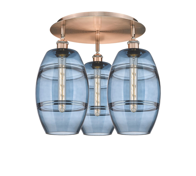 Innovations 516-3C-AC-G557-8BL Three Light Flush Mount, Antique Copper
