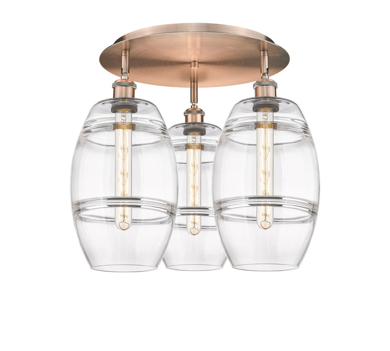 Innovations 516-3C-AC-G557-8CL Three Light Flush Mount, Antique Copper