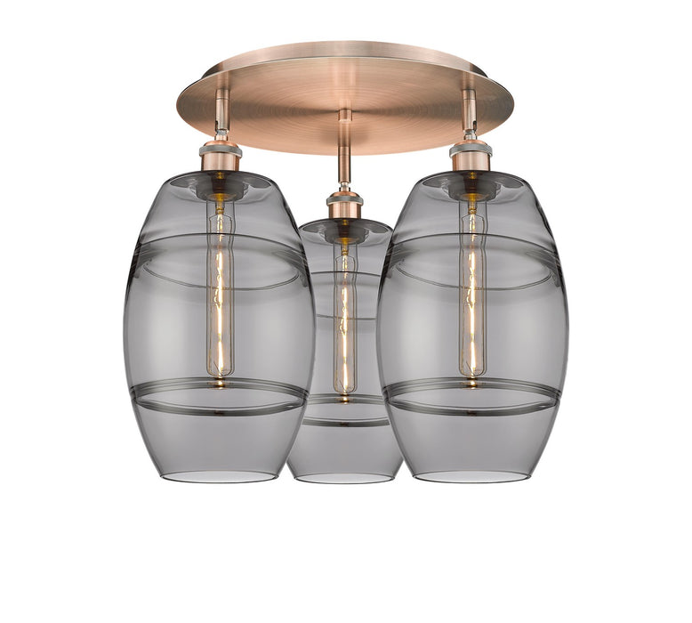 Innovations 516-3C-AC-G557-8SM Three Light Flush Mount, Antique Copper
