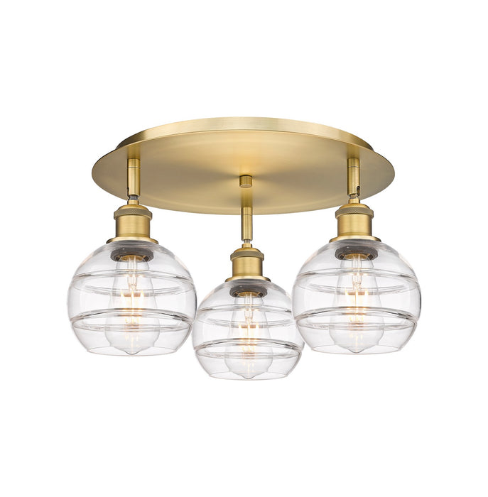 Innovations 516-3C-BB-G556-6CL Three Light Flush Mount, Brushed Brass
