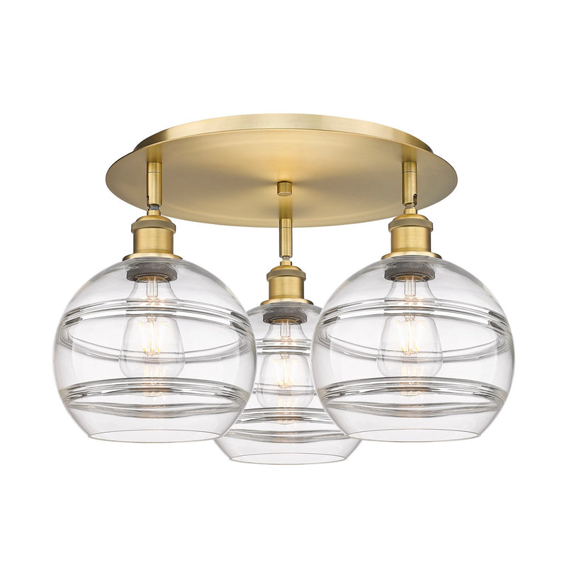 Innovations 516-3C-BB-G556-8CL Three Light Flush Mount, Brushed Brass