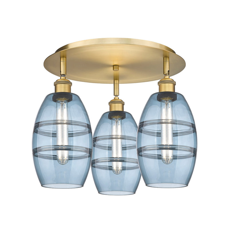 Innovations 516-3C-BB-G557-6BL Three Light Flush Mount, Brushed Brass