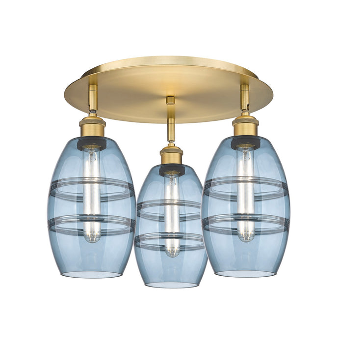 Innovations 516-3C-BB-G557-6BL Three Light Flush Mount, Brushed Brass