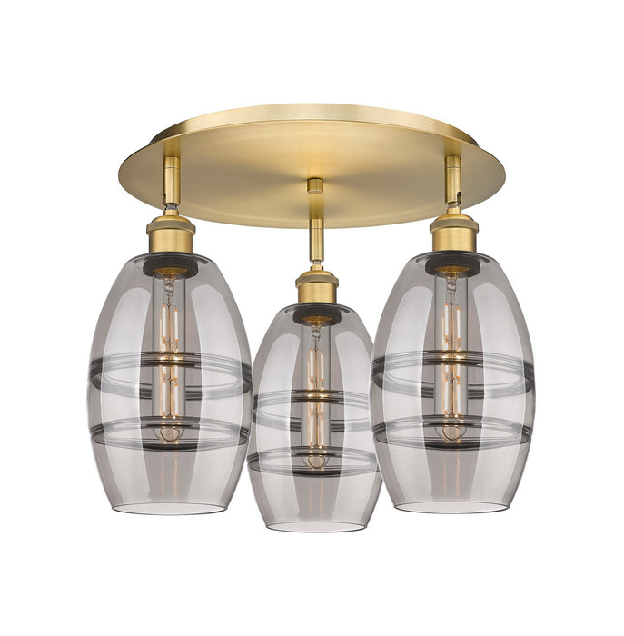 Innovations 516-3C-BB-G557-6SM Three Light Flush Mount, Brushed Brass