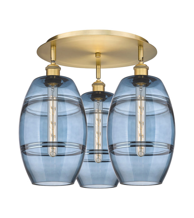 Innovations 516-3C-BB-G557-8BL Three Light Flush Mount, Brushed Brass