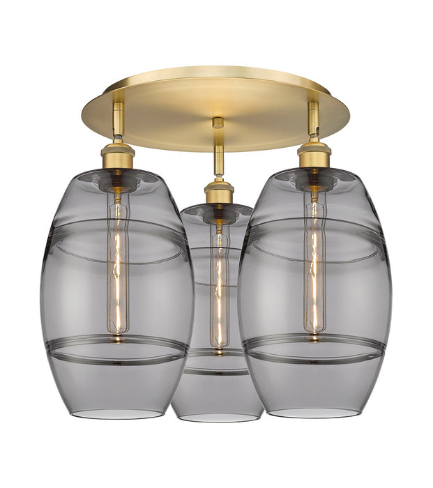 Innovations 516-3C-BB-G557-8SM Three Light Flush Mount, Brushed Brass