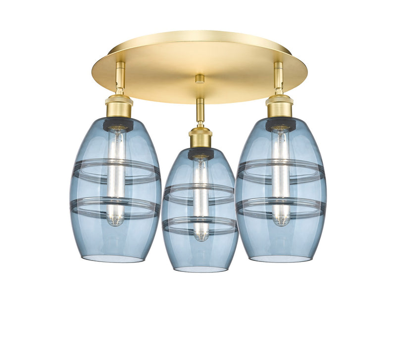 Innovations 516-3C-SG-G557-6BL Three Light Flush Mount, Satin Gold