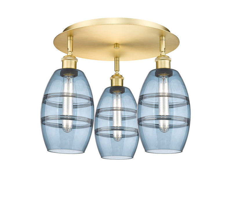 Innovations 516-3C-SG-G557-6BL Three Light Flush Mount, Satin Gold