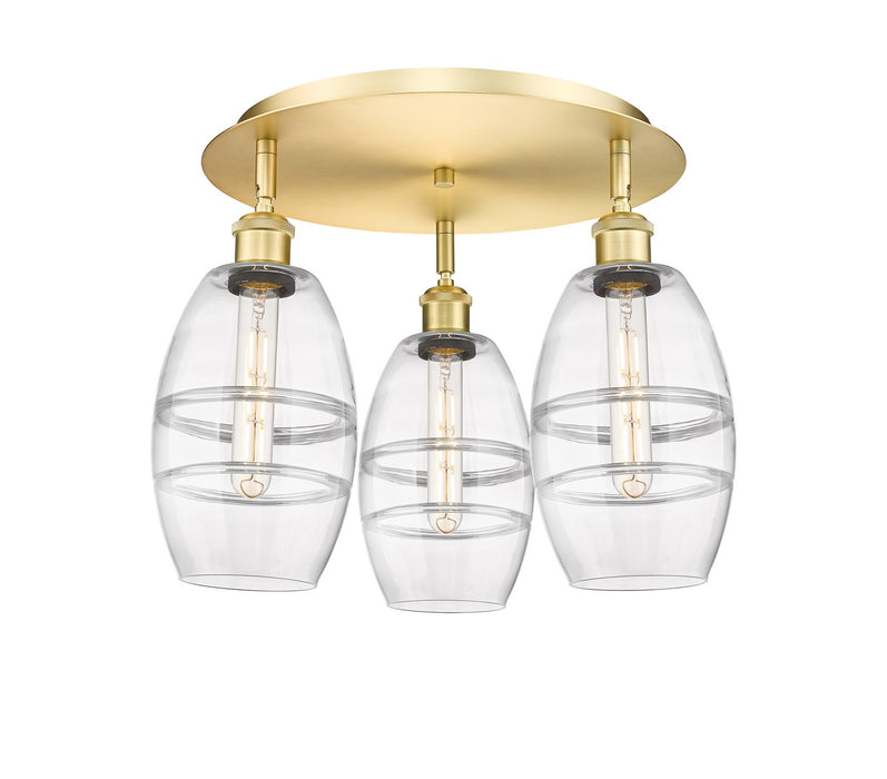Innovations 516-3C-SG-G557-6CL Three Light Flush Mount, Satin Gold