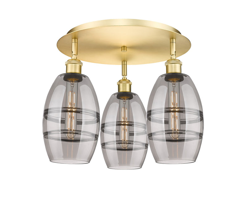 Innovations 516-3C-SG-G557-6SM Three Light Flush Mount, Satin Gold