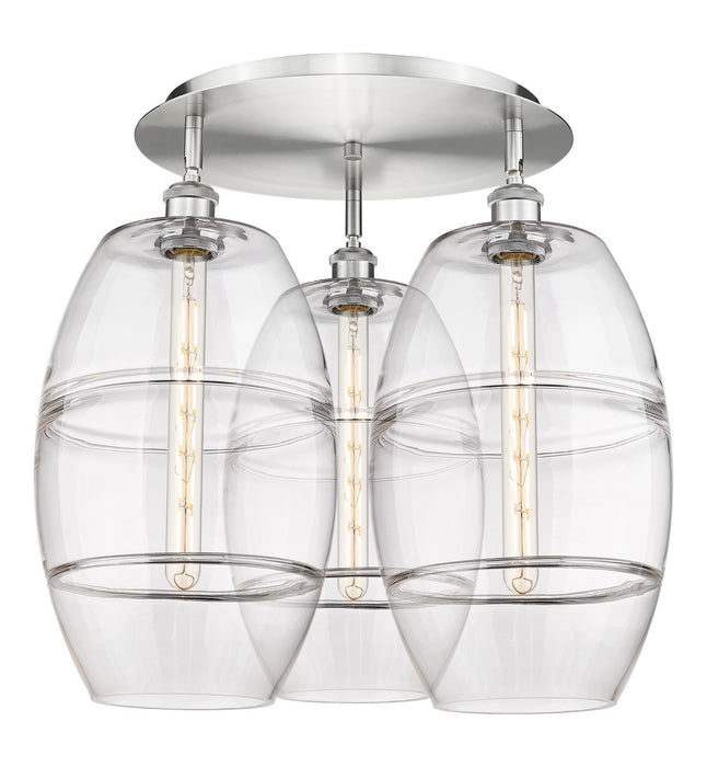 Innovations 516-3C-SN-G557-10CL Three Light Flush Mount, Satin Nickel