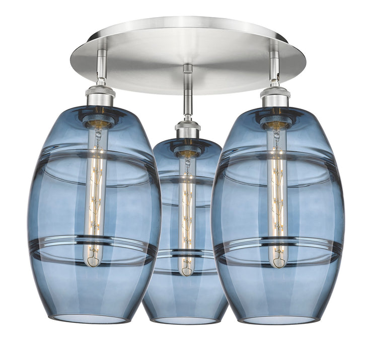 Innovations 516-3C-SN-G557-8BL Three Light Flush Mount, Satin Nickel