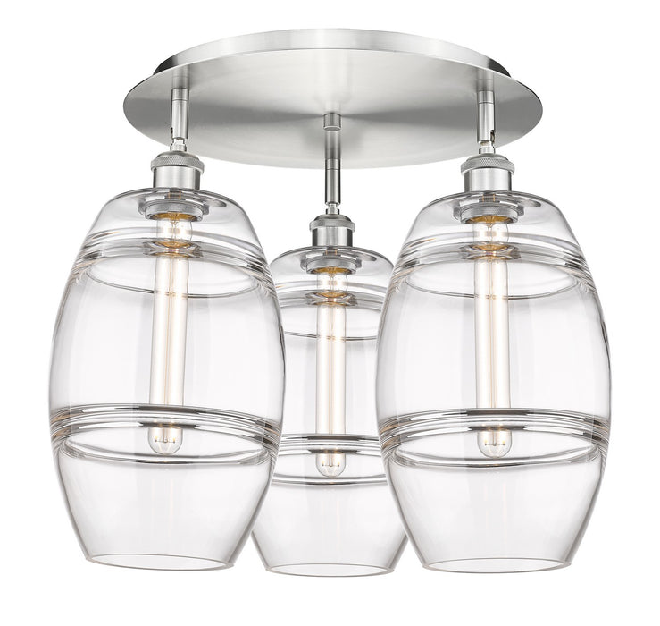 Innovations 516-3C-SN-G557-8CL Three Light Flush Mount, Satin Nickel