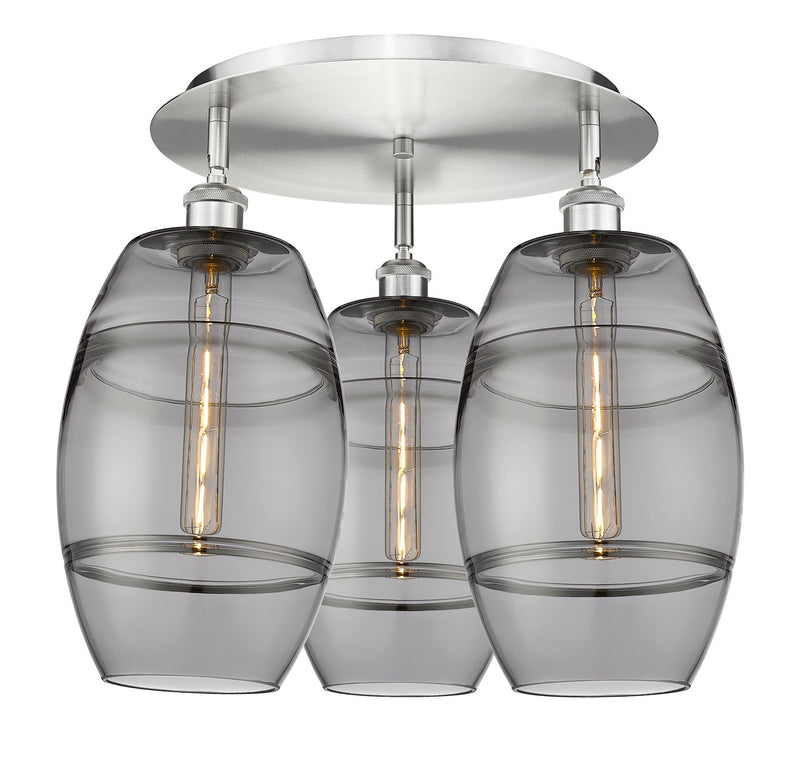 Innovations 516-3C-SN-G557-8SM Three Light Flush Mount, Satin Nickel