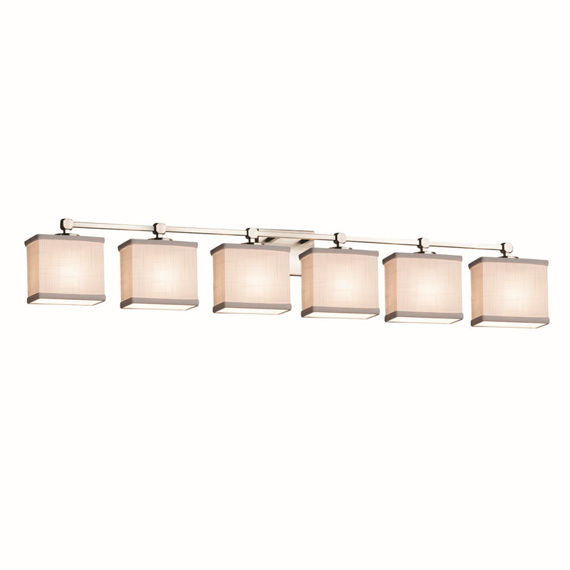 Justice Designs FAB-8426-55-WHTE-NCKL Six Light Bath Bar, Brushed Nickel