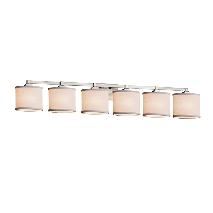 Justice Designs FAB-8436-30-WHTE-NCKL Six Light Bath Bar, Brushed Nickel