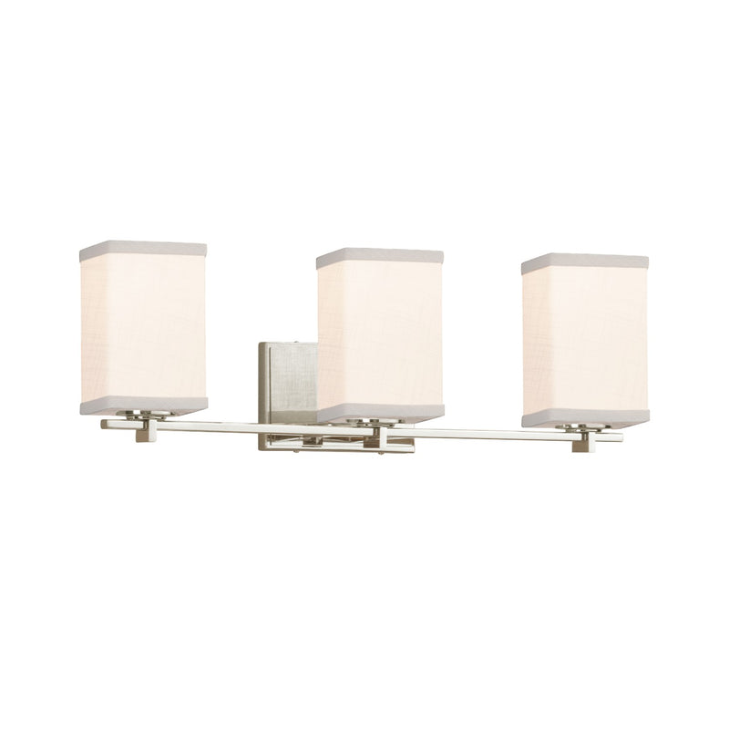 Justice Designs FAB-8443-15-WHTE-NCKL Three Light Bath Bar, Brushed Nickel