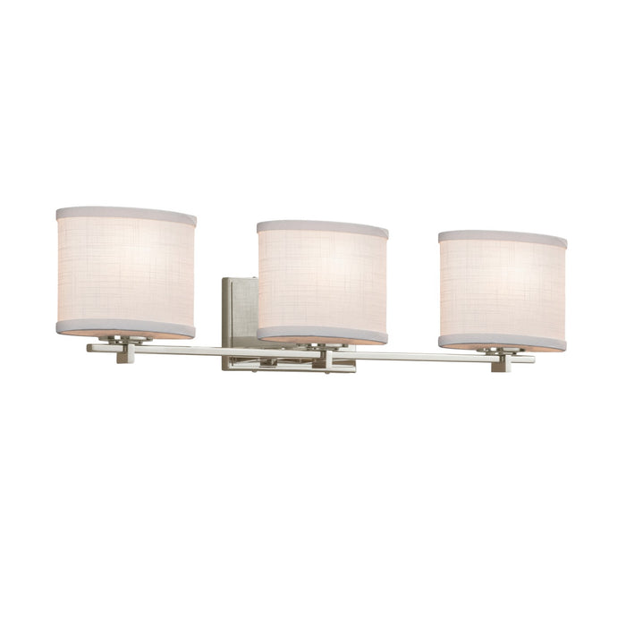 Justice Designs FAB-8443-30-WHTE-NCKL Three Light Bath Bar, Brushed Nickel