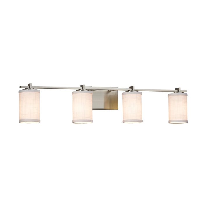 Justice Designs FAB-8444-10-WHTE-NCKL Four Light Bath Bar, Brushed Nickel