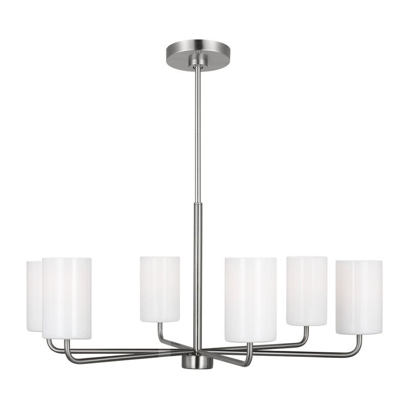 Generation Lighting GLC1026BS Six Light Chandelier, Brushed Steel