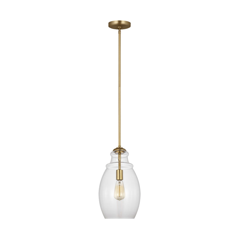 Generation Lighting P1484SB One Light Pendant, Satin Brass