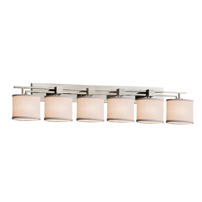 Justice Designs FAB-8706-30-WHTE-NCKL Six Light Bath Bar, Brushed Nickel