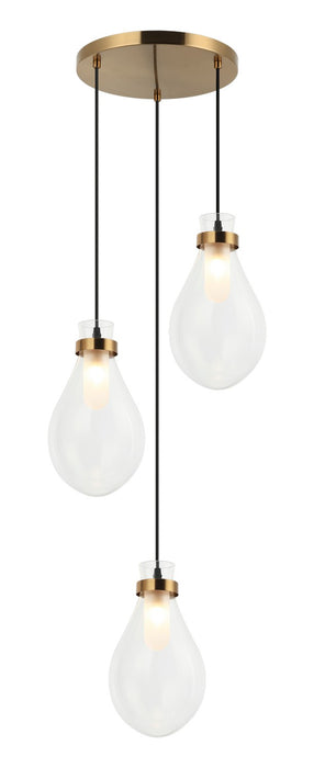 Matteo Lighting C31903AG Three Light Pendant, Aged Gold Brass