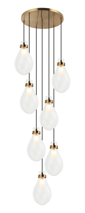Matteo Lighting C31907AG Seven Light Pendant, Aged Gold Brass