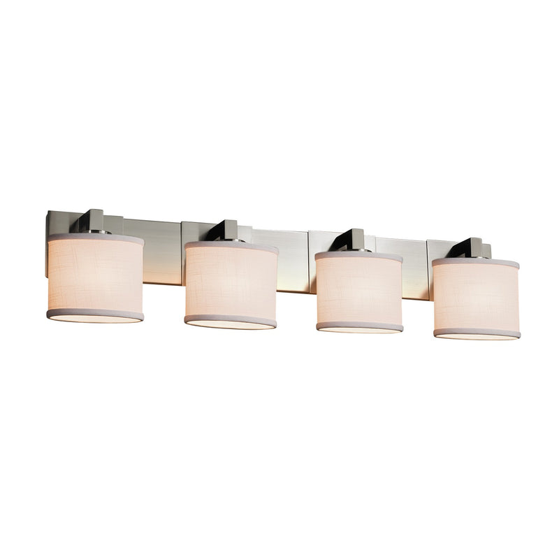 Justice Designs FAB-8924-30-WHTE-NCKL Four Light Bath Bar, Brushed Nickel