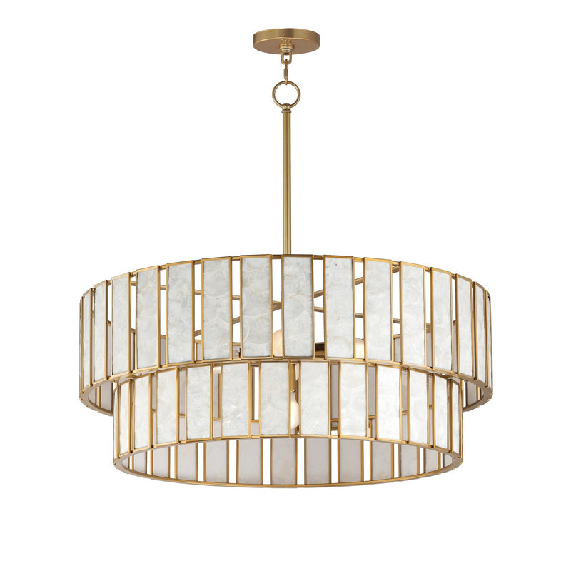 Maxim 12806CZNAB Six Light Chandelier, Capiz / Natural Aged Brass