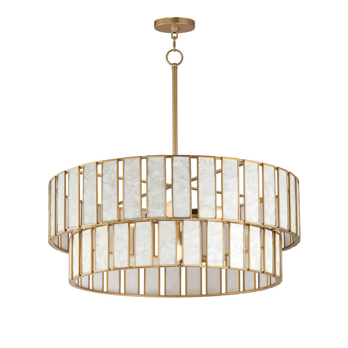 Maxim 12806CZNAB Six Light Chandelier, Capiz / Natural Aged Brass